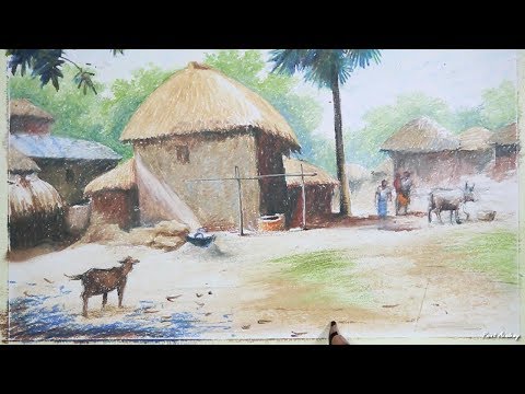 How to Draw & Paint A Bangladeshi Village Landscape | step by step Pastel Painting